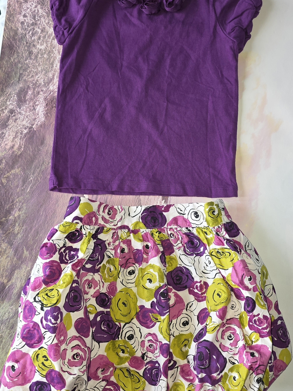 Janie and Jack 3T Purple Top with Floral Bubble Skirt - Purple, Pink